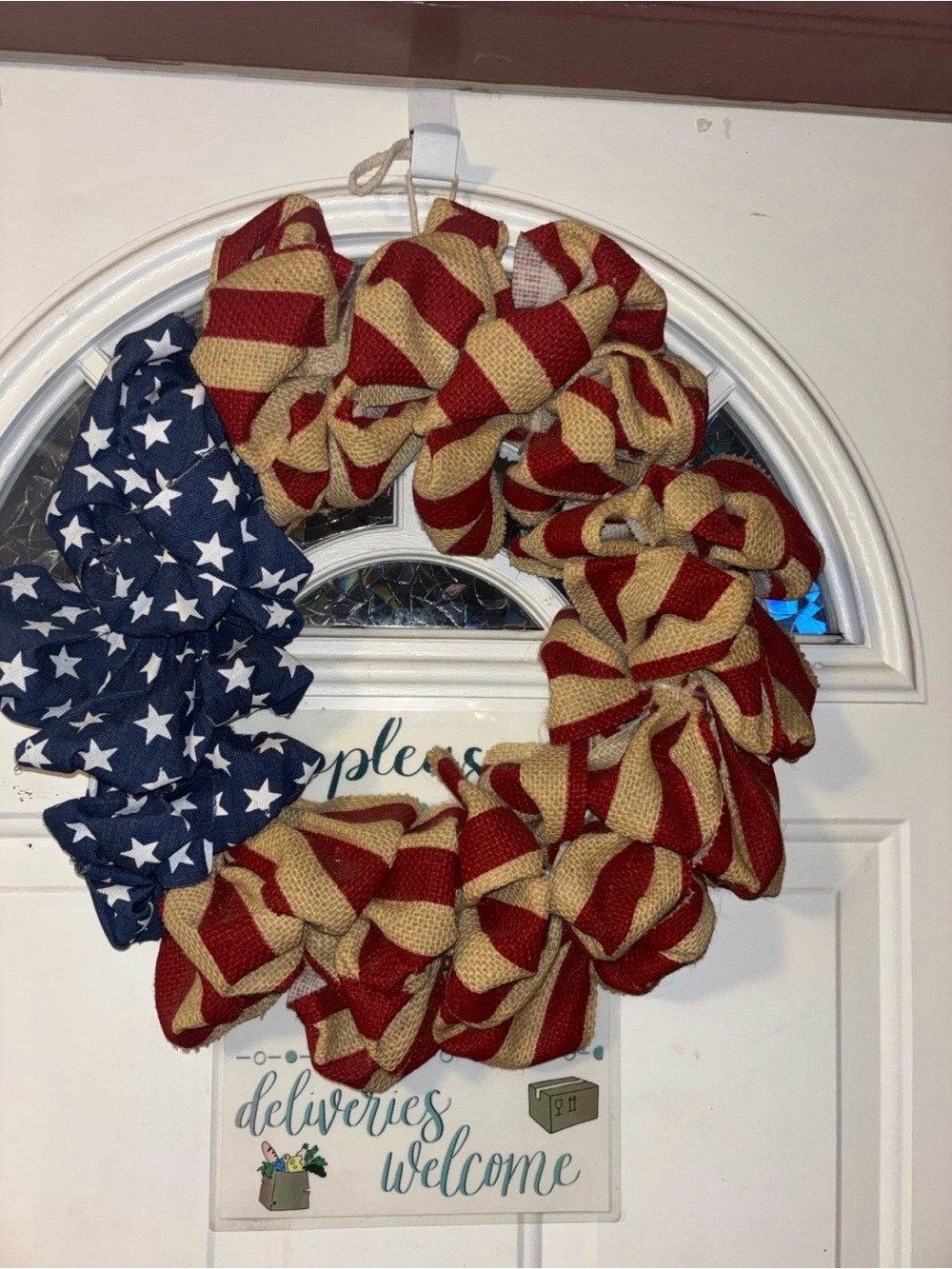 Rustic Patriotic Burlap Wreath - Red, White & Blue